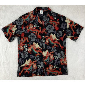 Vintage Hana Fashion Shirt Hawaiian Dragons Aloha Button Down Retro 70's Size XL